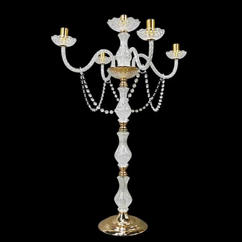 Acrylic Gold Flower Candle Holder Minimalist Wedding Table Centerpiece Decor Modern Geometric Vase Stand for Party Home