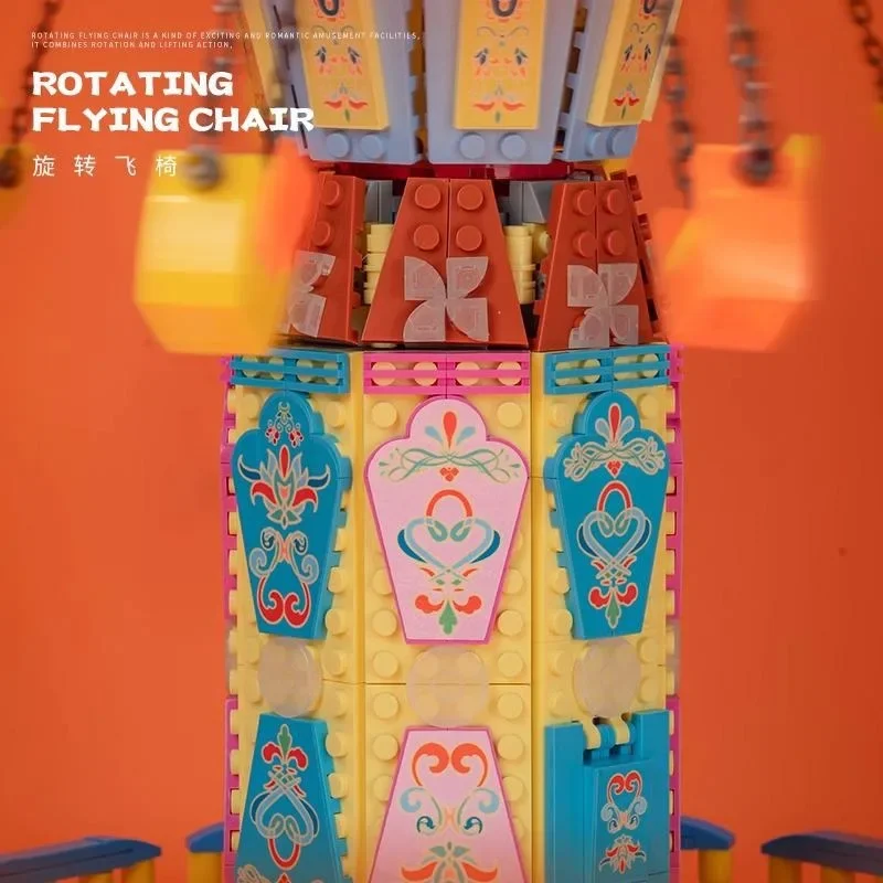 2848PCS Creative Expert Amusement Park Building Blocks Electric Rotating Flying Chair Model Assembly Model Adults DIY Toys Gift