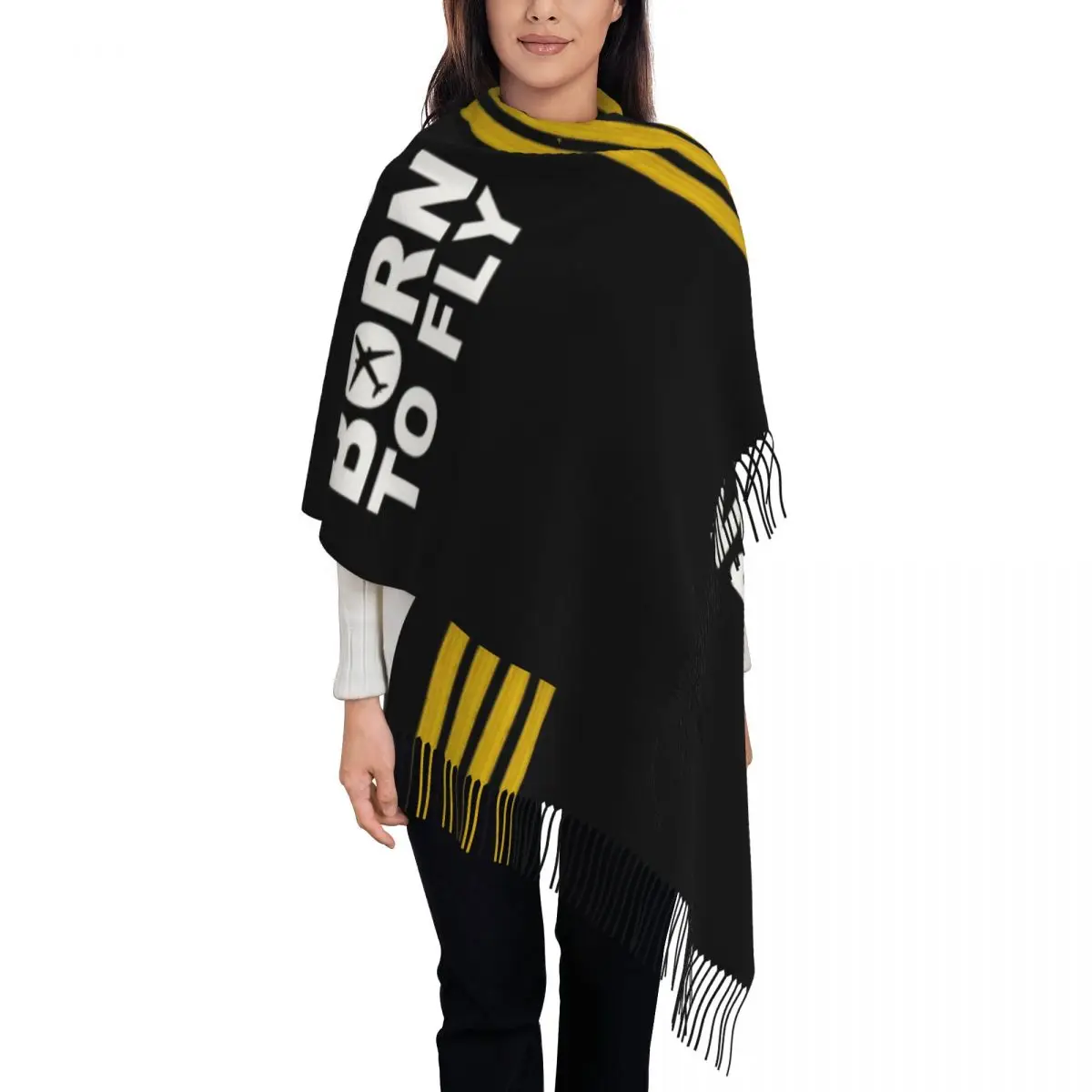 

Stylish Born To Fly Captain Stripes Flight Pilot Tassel Scarf Winter Warm Shawl Wrap Ladies Aviation Aviator Airplane Scarves