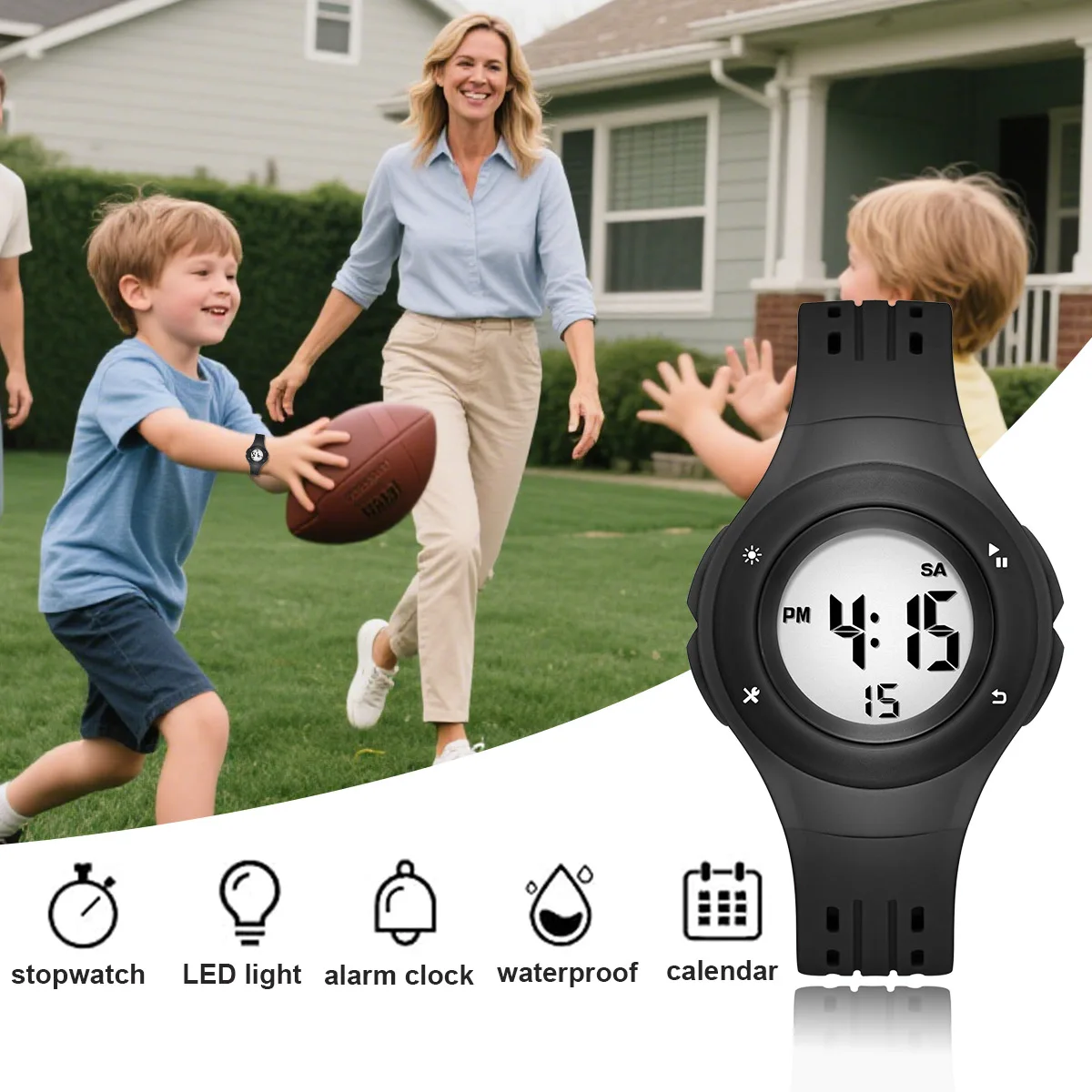 READ Kids Digital Watch | Silicone Resin Band | Color‑Changing LED Backlight | Alarm Stopwatch Calendar | 30M Water Resistant