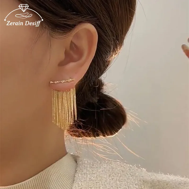 

Light Luxury Tassel Gold Earrings Hipster Drop Long Exaggerated Ear Stud for Woman Enfashion Accessories