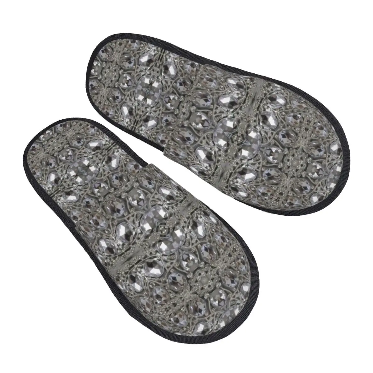 Custom Trendy Pretty Rhinestone Crystal Cozy Scuff Memory Foam Slippers Women Diamonds Jewelry Spa House Shoes