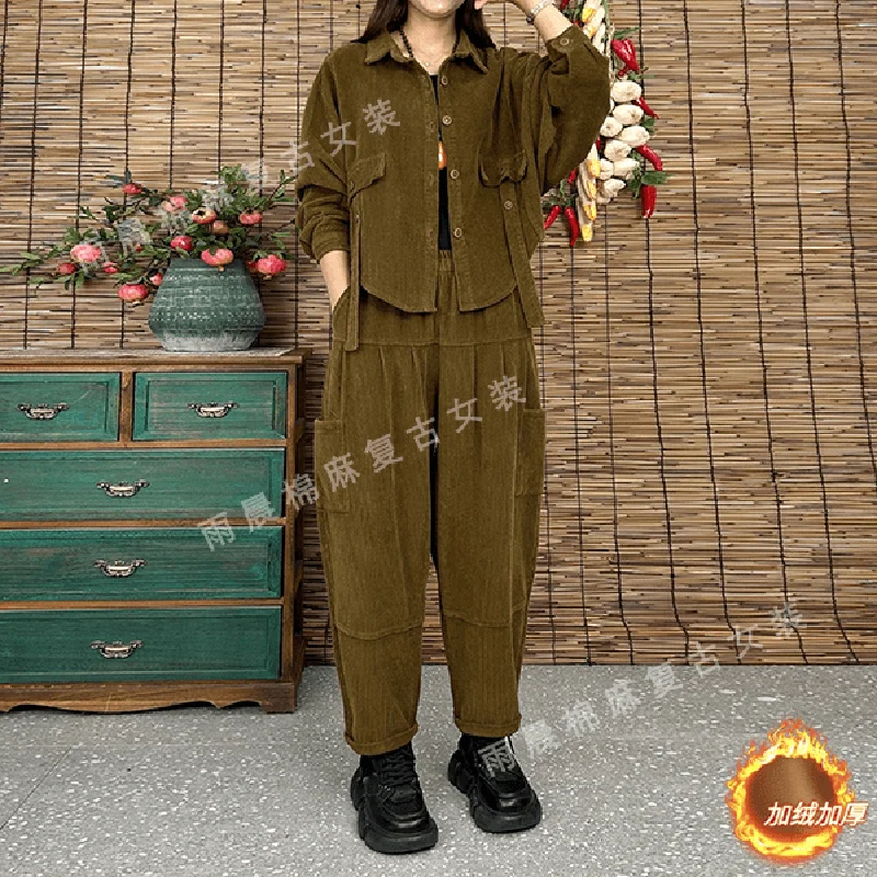 2024 Autumn/Winter New Cotton Jacket Women's Set Casual Versatile with Thick Velvet Coat and Pants Two Piece Set