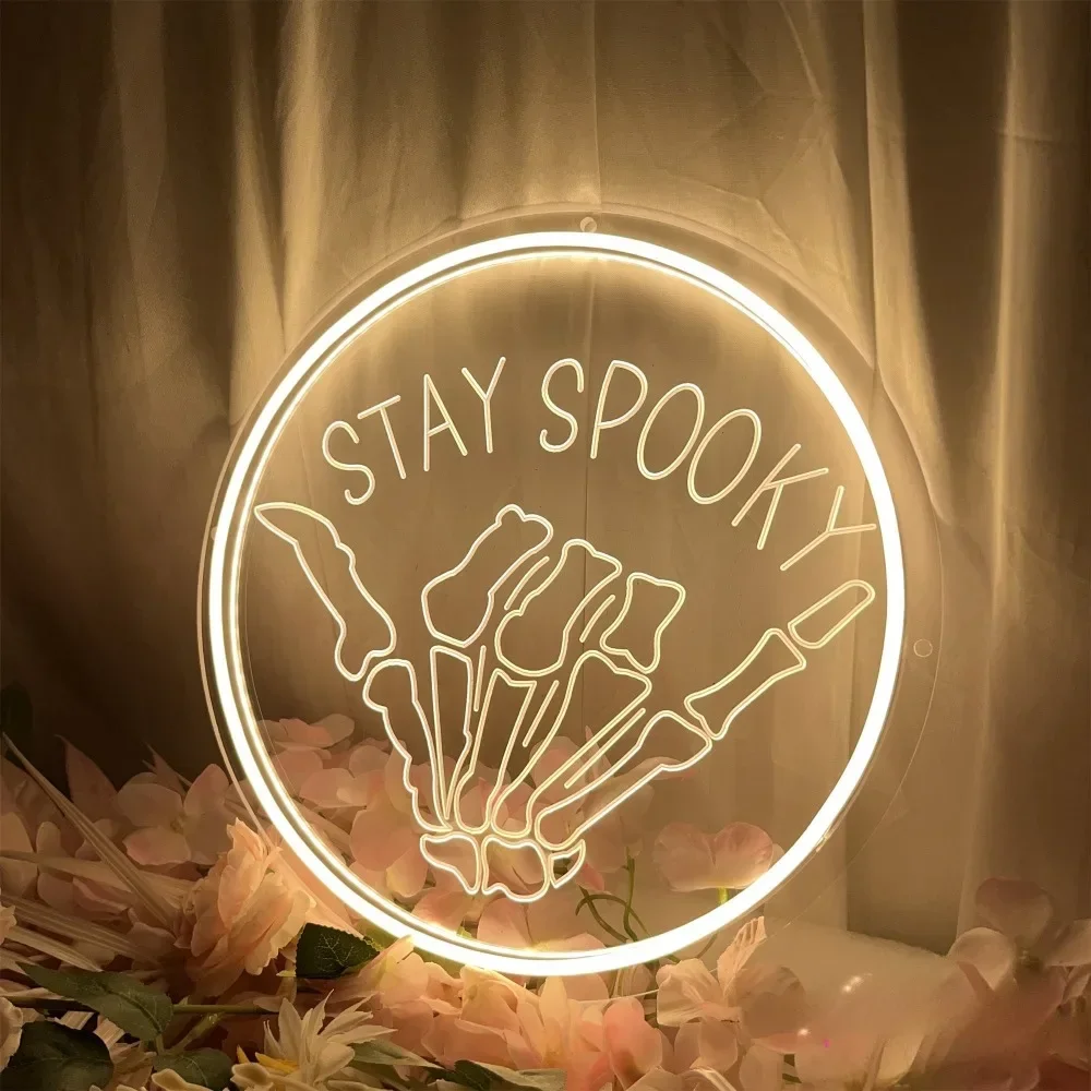 Stay Spooky letrero de neón tallado, señal Led Personal para juegos, decoración de luz de neón, decoración de sala de cafetería, soporte estético personalizado