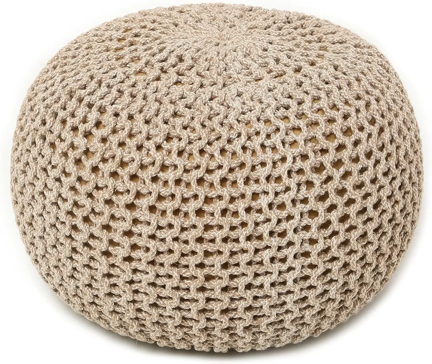 

Round Pouf Ottoman - Hand Knitted Cable Boho Poof Home Décor Pouffe Circular Footrest for Living Room - Nursery - Bedroom