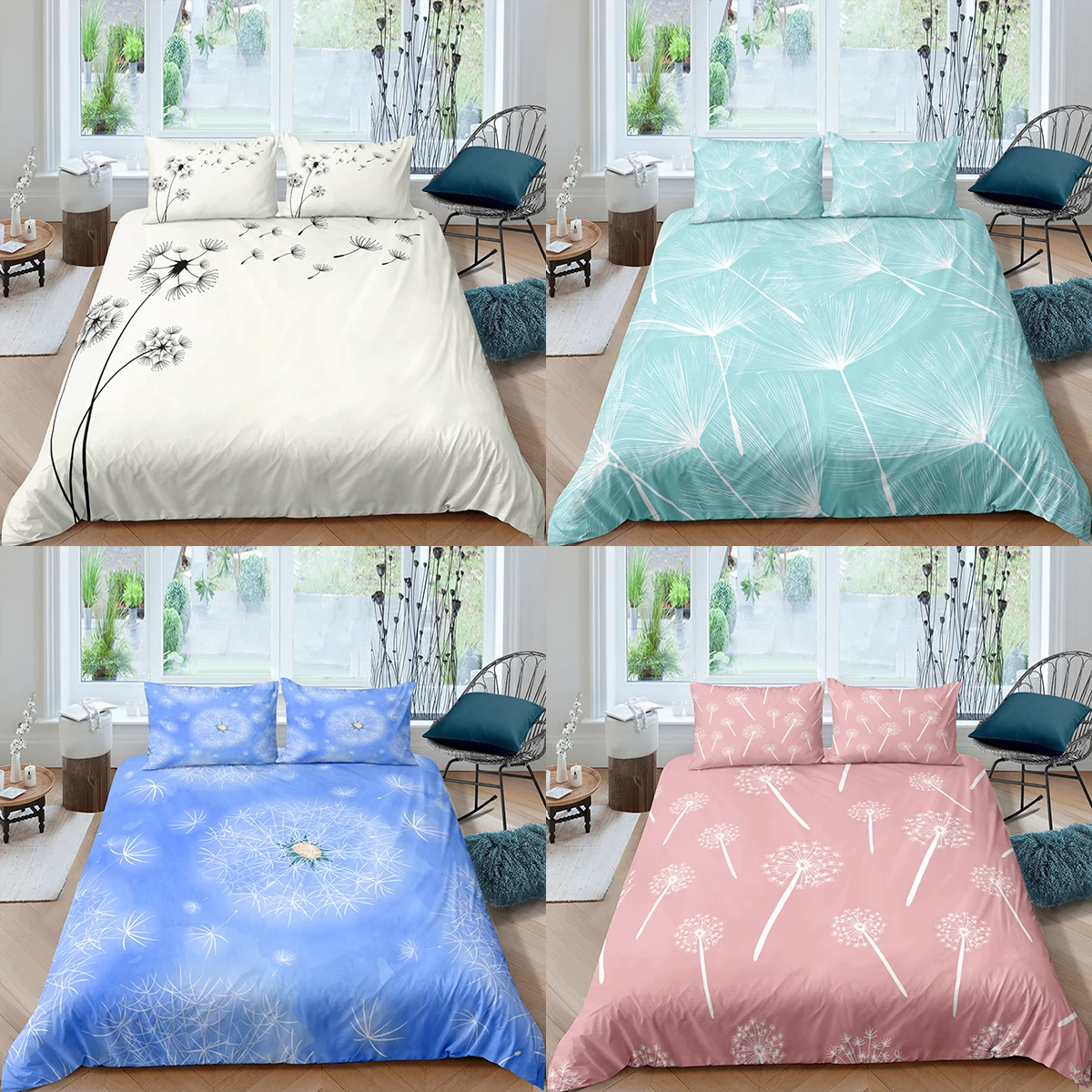 

Home Textiles Luxury 3D Dandelion Duvet Cover Set Pillowcase Flower Bedding Set Queen and King Size Comforter Bedding Set