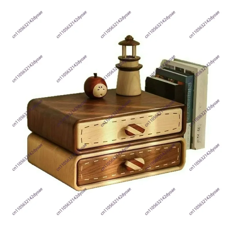 2-Layer Walnut Solid Wood Jewelry Box Desktop Drawer Organizer for Rings & Small Items