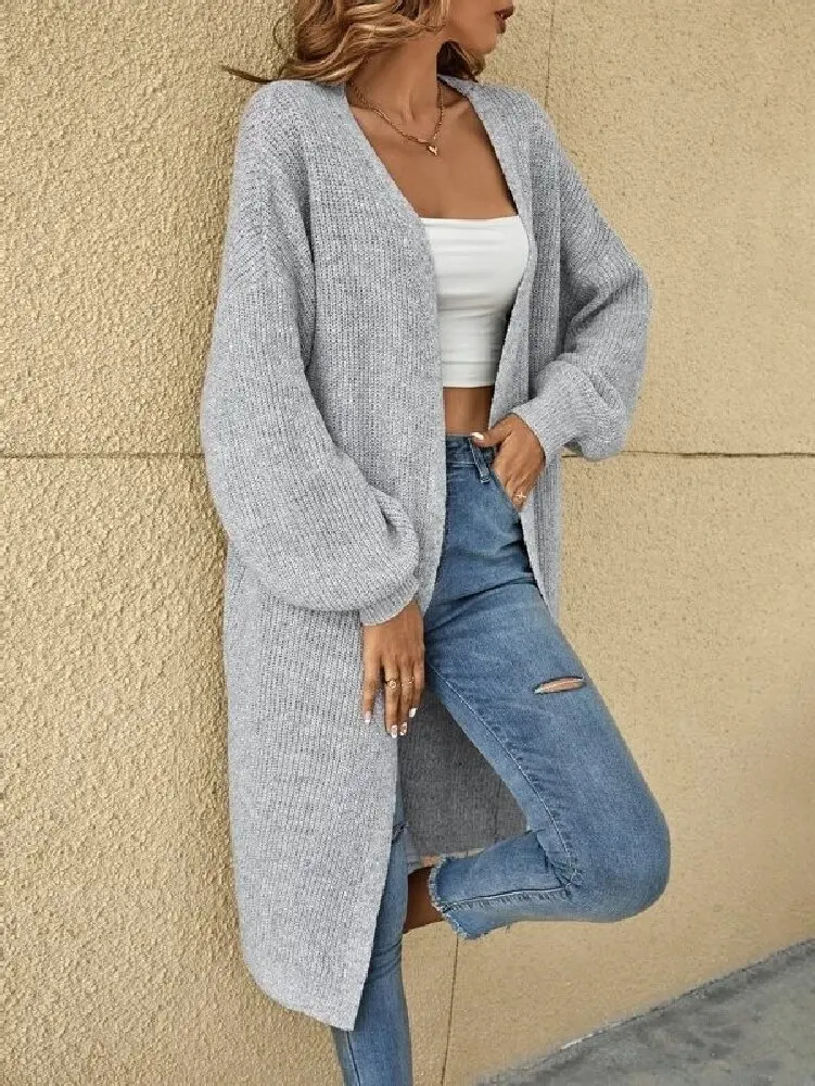 New Women\'s Solid Color Sweater Cardigan Long Sweater