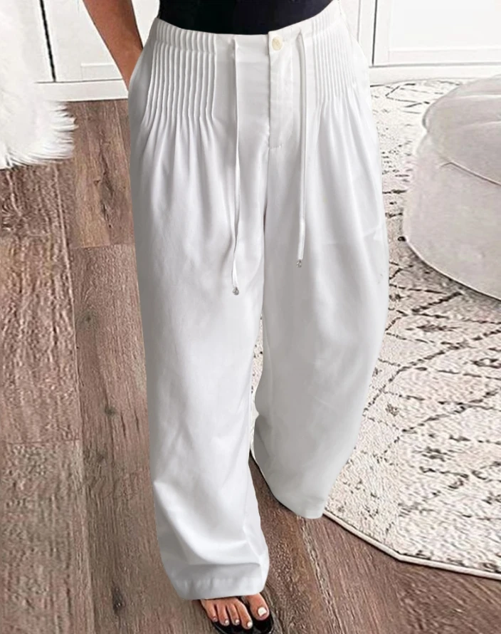 

New 2025 Summer Woman Solid Color Fashion Trousers Women's Ruched Drastring Straight Casual Pants Female Dairy Clothing