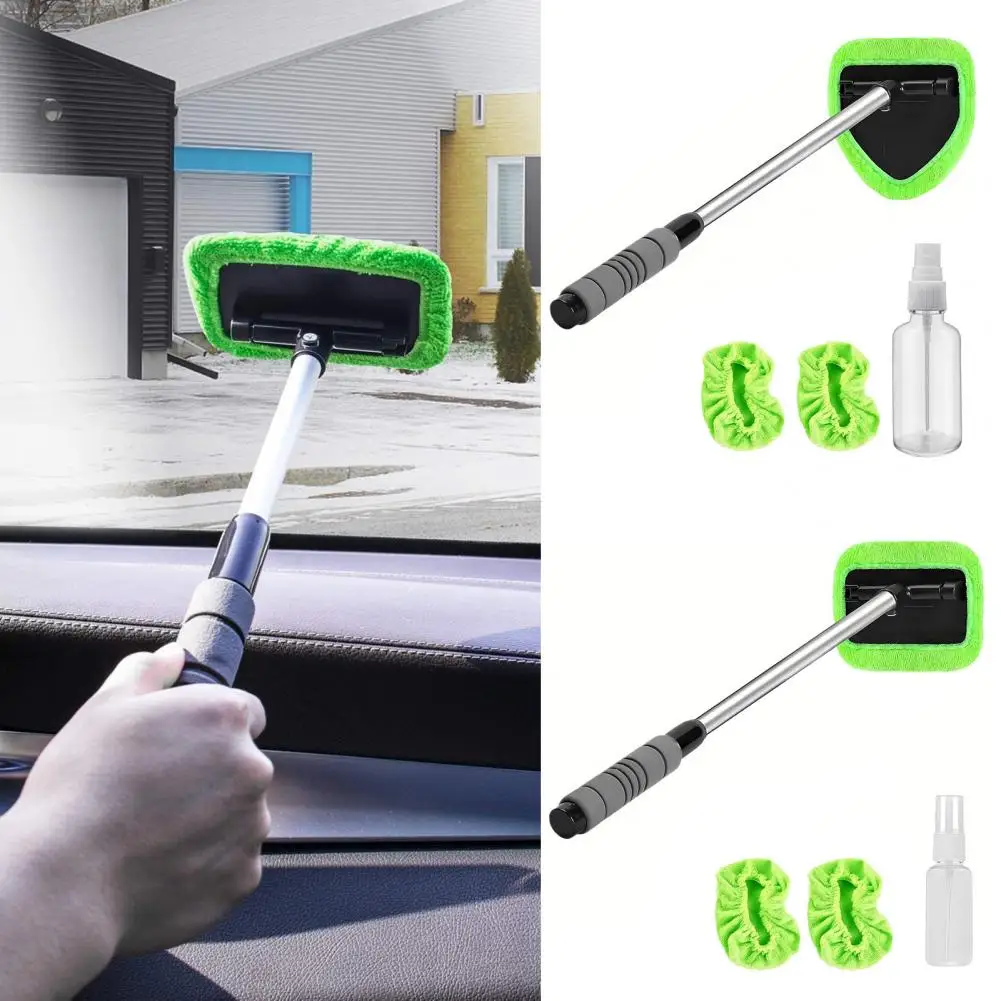 Car Glass Cleaning Brush Windshield Cleaner with 180-Degree Swivel Head Long Handle RV Car Window Cleaning Scrubber