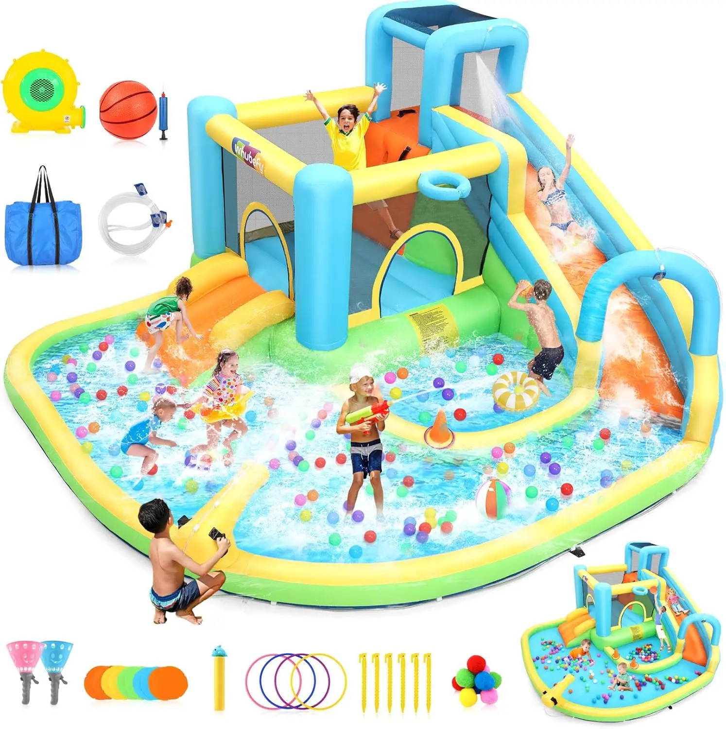 Inflatable Bounce House Water Slide for Kids 12.7FT x12FT Water Park with Splash Pool, Climbing Wall, Catch Ball Set & Toss Ring