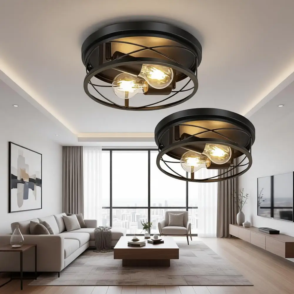 

2 Pack Round Metal Ceiling Lamp for Hallway, Bedroom, Kitchen (Bulbs Not Included)