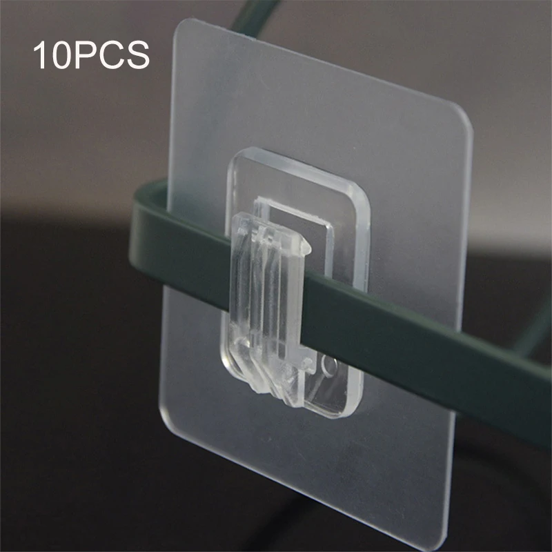 10Pcs Strong Adhesive Hooks Transparent Wire Shelf Rack Hook Wall Mount Free Punch Kitchen Bathroom Non Trace Stickers Holder