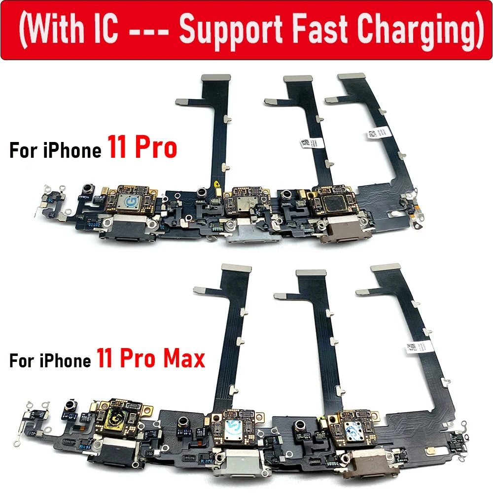 NOWOŚĆ Testowane złącze stacji dokującej ładowarki USB Port ładowania Mikrofon Elastyczny kabel Części zamienne do iPhone'a 11 Pro Max Szybkie ładowanie
