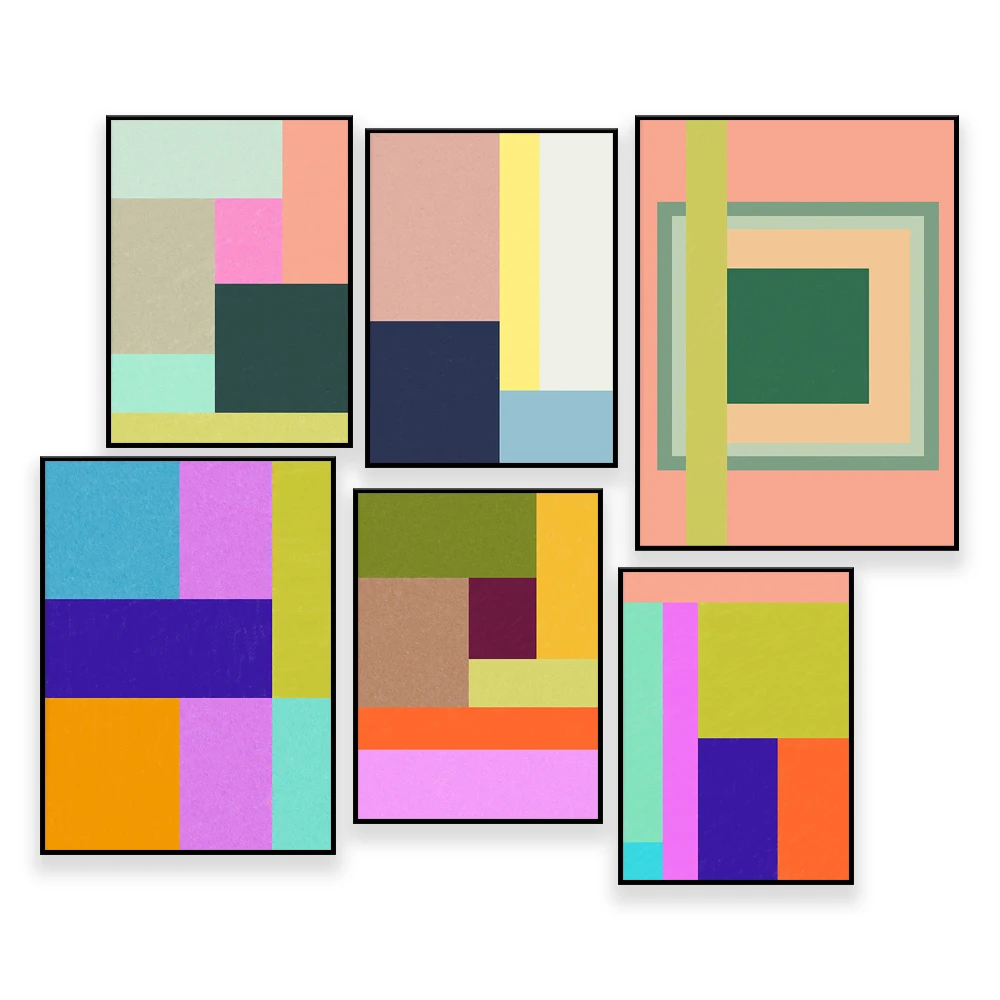 Bold 80s colorblock art digital download- Printable colorful retro poster geometric color block - print mint royal blue