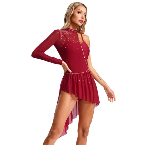 Imagen 2 del producto Traje de baile lírico para mujer, retales de bloques de Color, malla transparente, leotardo gimnástico de Ballet, vestido de baile contemporáneo moderno de salón