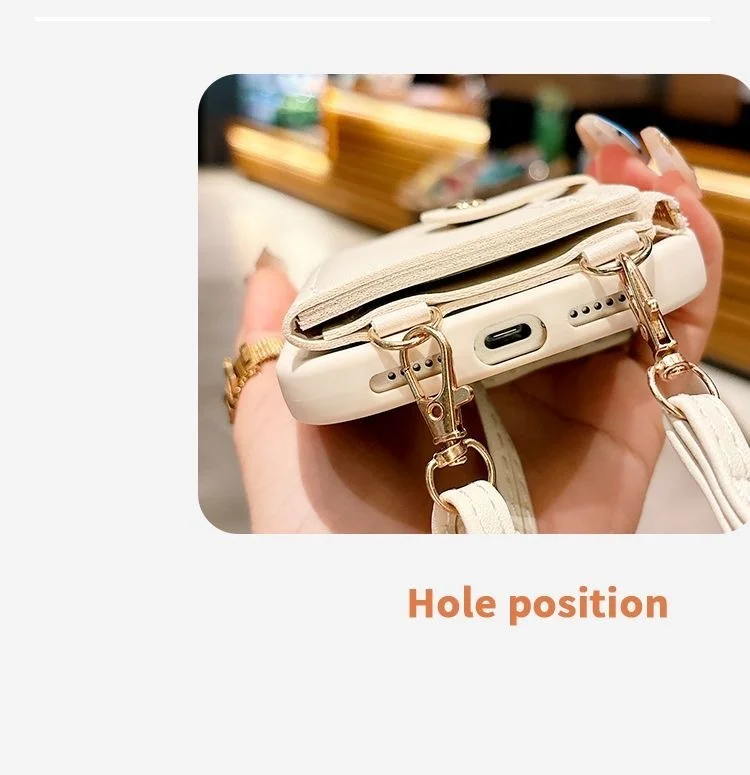 Brieftaschen-Lanyard-Hülle für iPhone 17 Pro Max Air 18 12 13 15 16 14 Plus mit Kartenfächern, Umhängegurt, Leder, modische Reißverschlusstasche – Detail 15
