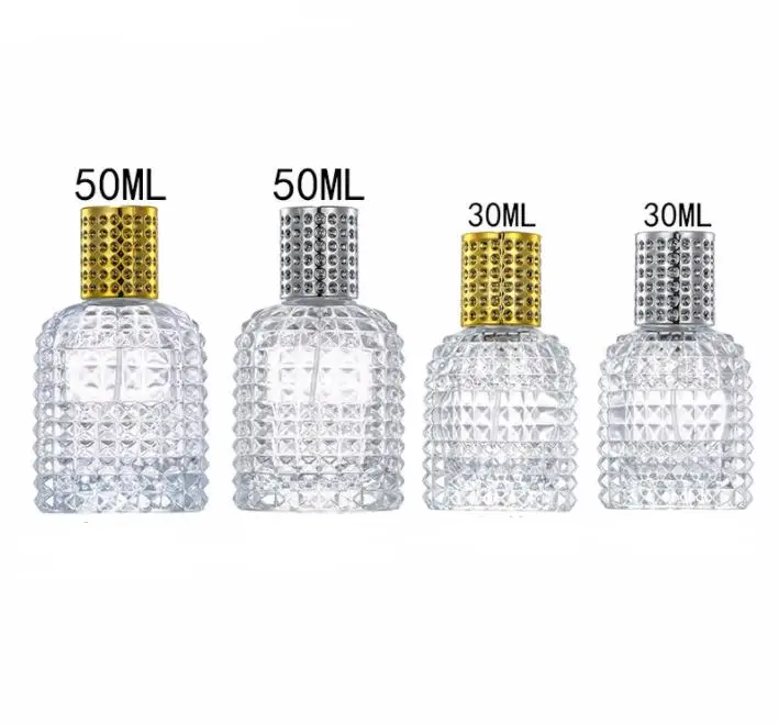 Clear Glass Spray Perfume Bottle 30ml 50ml With Spray Empty Parfum Bottles With Gold Silver Atomizer For Cosmetic SN1827