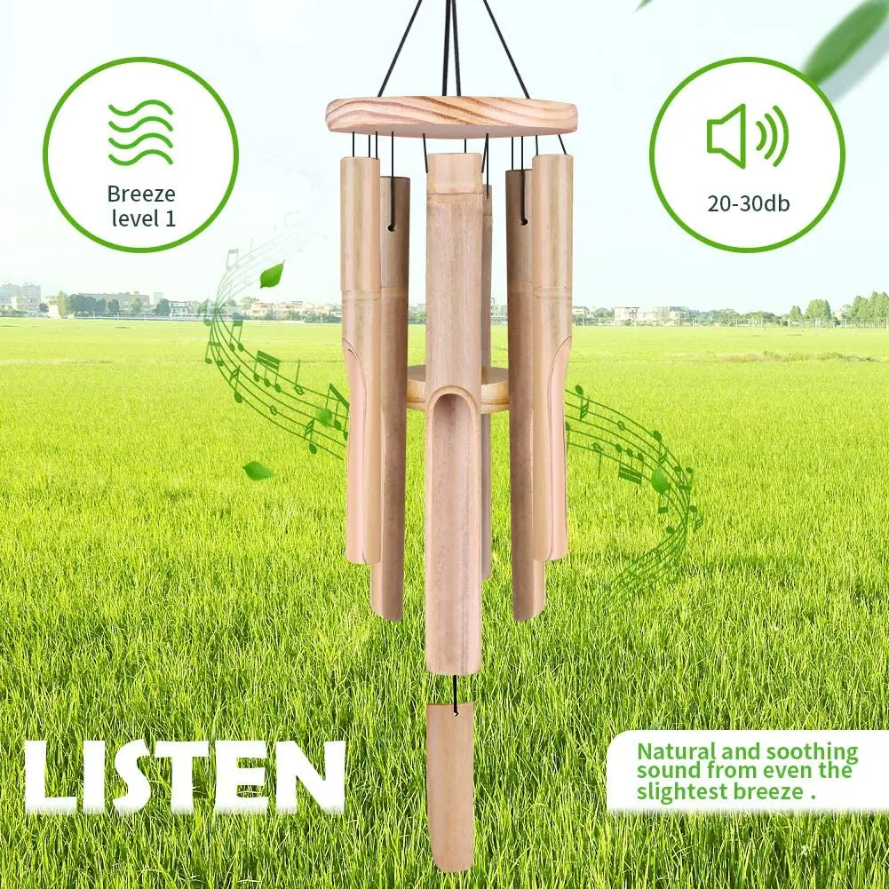 6 Tubes Bamboo Wind Chimes With Natural Relaxing Soothing Sound Outdoor Chimes Hand-Carved Garden Patio Outdoor Home Decor