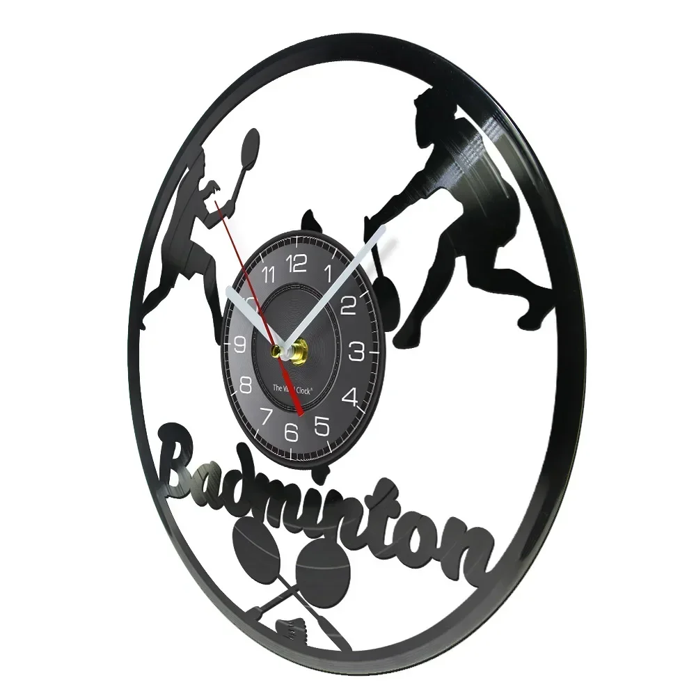 Badminton Contemporary Wall Clock for Living Room Badminton Racket Artwork Black Wall Watch Sports Vinyl Music Record Wall Clock