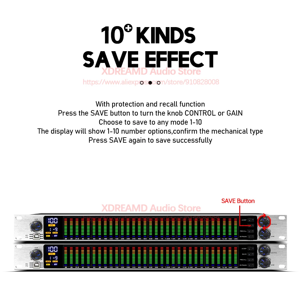 그래픽 이퀄라이저 31 밴드 오디오 디지털 효과 컨트롤러, 프로 이퀄라이저 프로세서, 무대 및 노래방 이퀄라이저, 스퀼치 포함