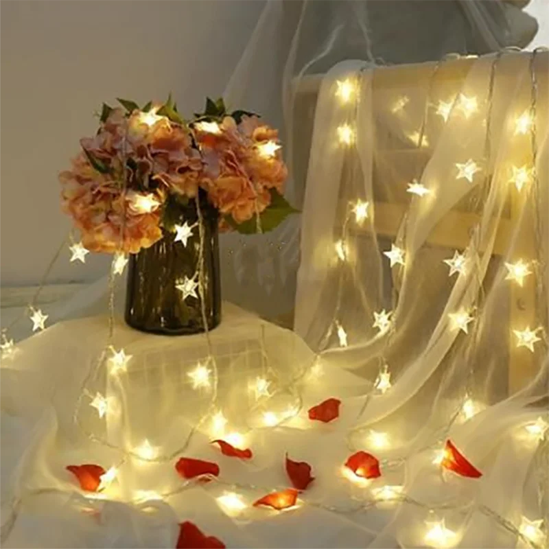 1.5m/3m/6m/10m LED Star String Lights Christmas Garland AA Battery Powered Wedding Party Curtain String Fairy Lamps For Home
