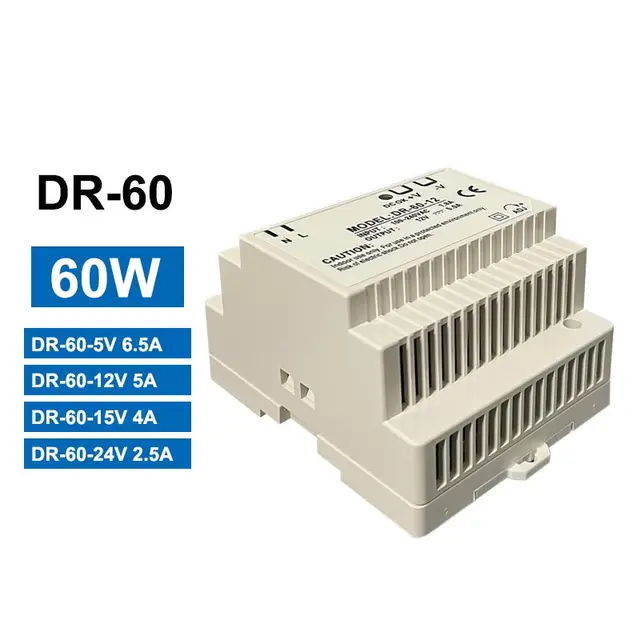 60W 5V 12V 15V 24V napięcie wyjściowe seria DR-60 typ szyny Din mała objętość transformator zasilający impulsowy