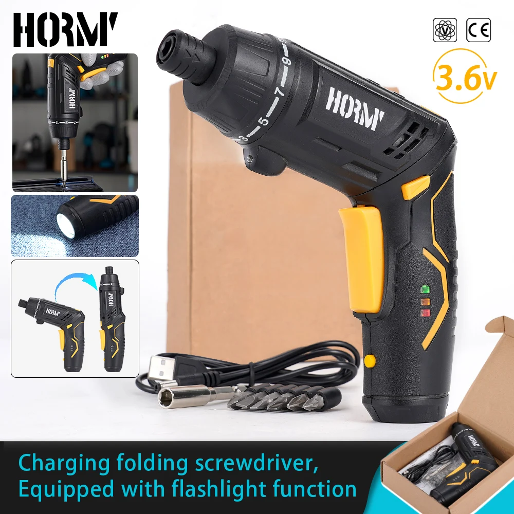 Hormy 3.6v Cordless Screwdriver DIY Repair Mini Multifunction Flashlight Power Tools Set 2.0Ah Battery Household Electric Drill