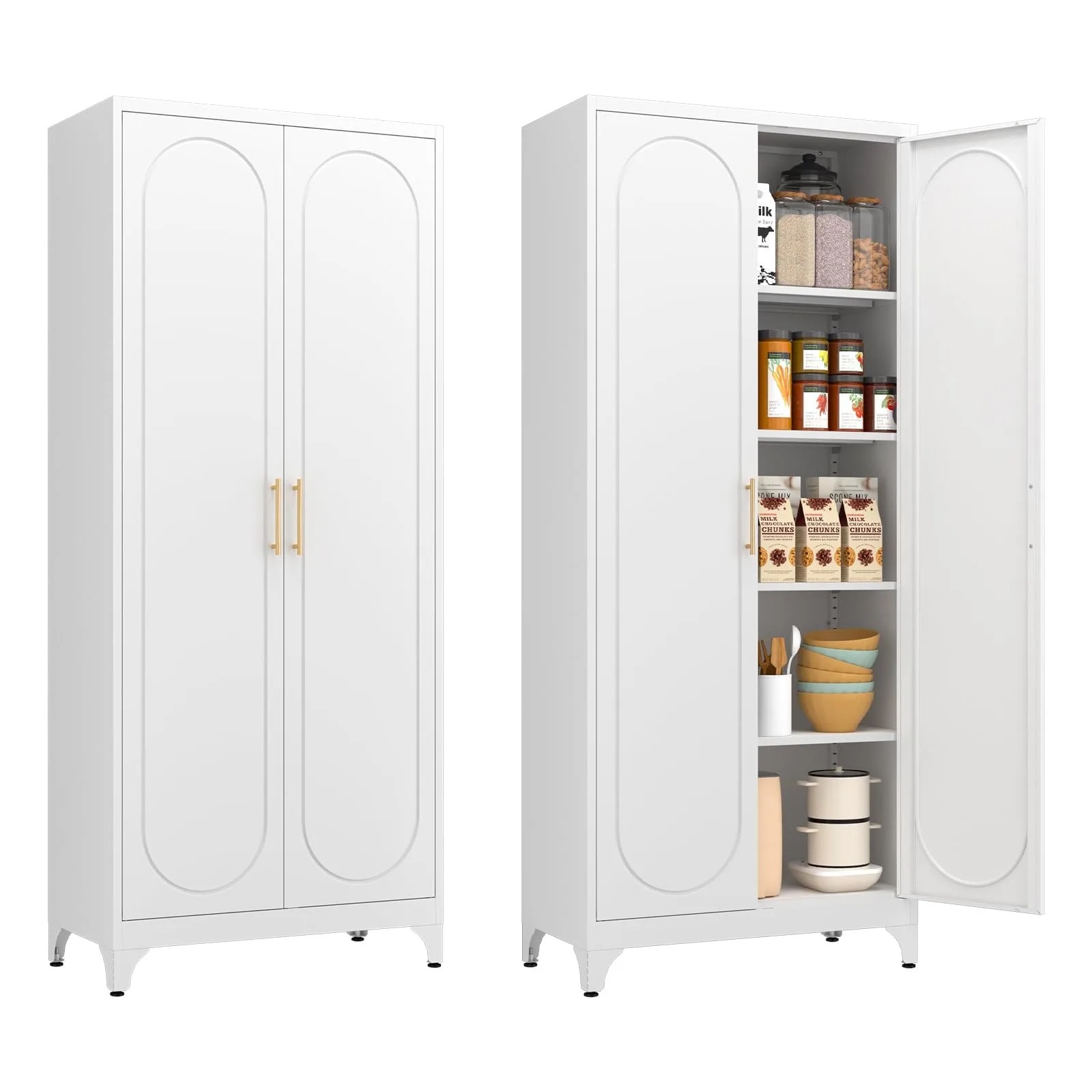 

Metal Storage Cabinet with Doors and Shelves 75 Inch Tall Kitchen Pantry Cabinet