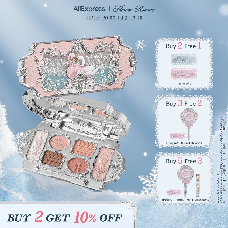 Flower Knows Swan Ballet Series Six-Color Makeup Palette Delicate Matte Glow Shimmer