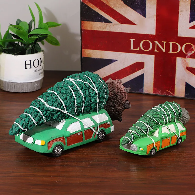 

Creative Resin Christmas Car with Tree Figurine Home Decor Ornament Unique Gift