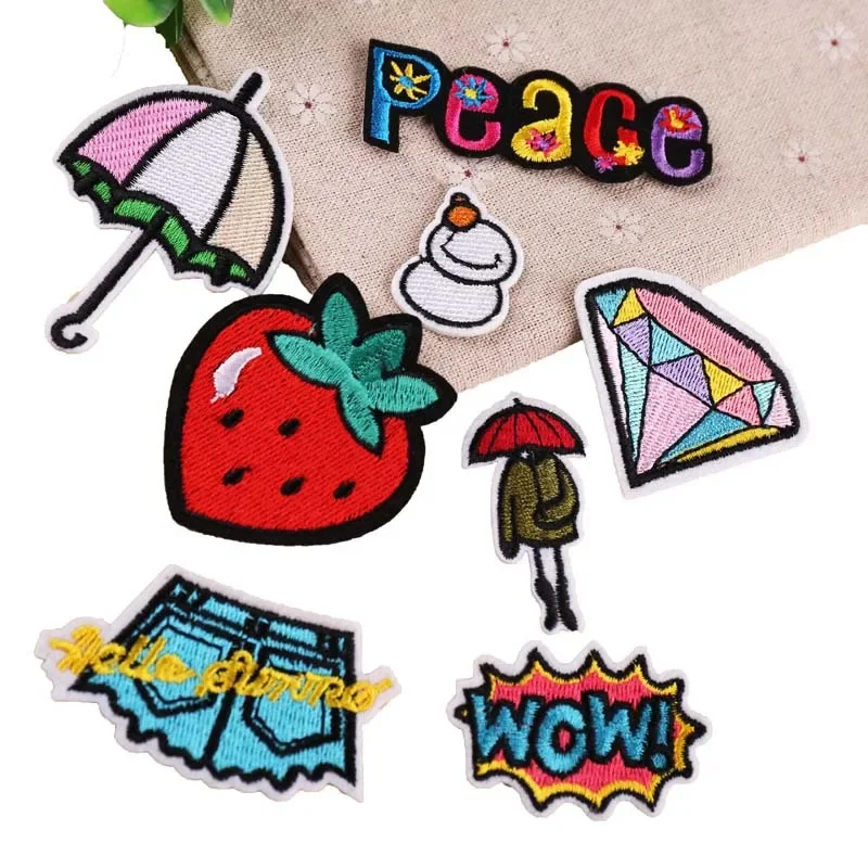 Embroidered Fabric with Trendy New Cute Diamond Strawberry Umbrella DIY Clothing Decorative Patches