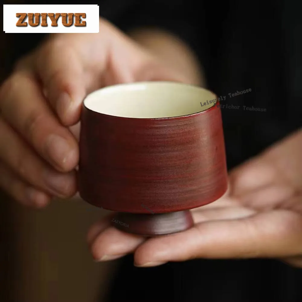 2Pc/Set Hawthorn Red Stoneware Teacup Japanese Master Cup Aesthetic High-Feet Fragrance Tea Bowl Chinese Set Craft 60Ml