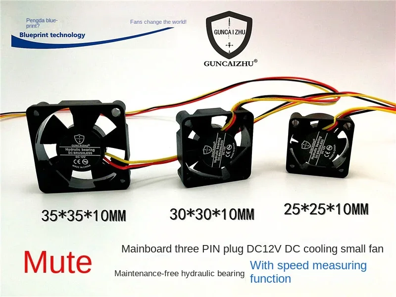 Ventilador de Refrigeração 3-Wire, Medição de Velocidade, Hidráulica, Onboard, 3-Wire, 12V, 3510, 3010, 2510, Hidráulica, 3.5 cm, 3.5 cm, 1.5 cm, Novo