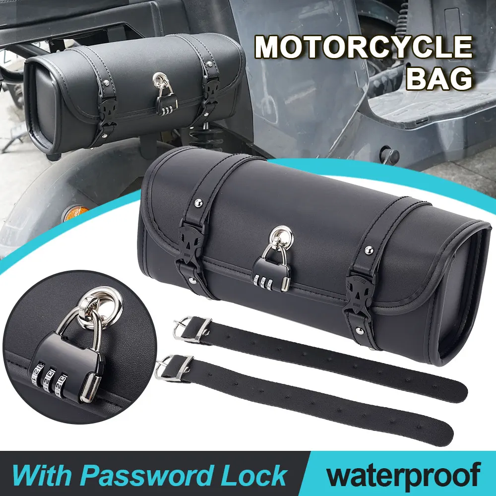 

Universal Motorcycle Fork Bag Leather Saddlebags Tool Bag Handlebar Roll Bag Waterproof Fit For Harley Sportster Kawasaki Yamaha