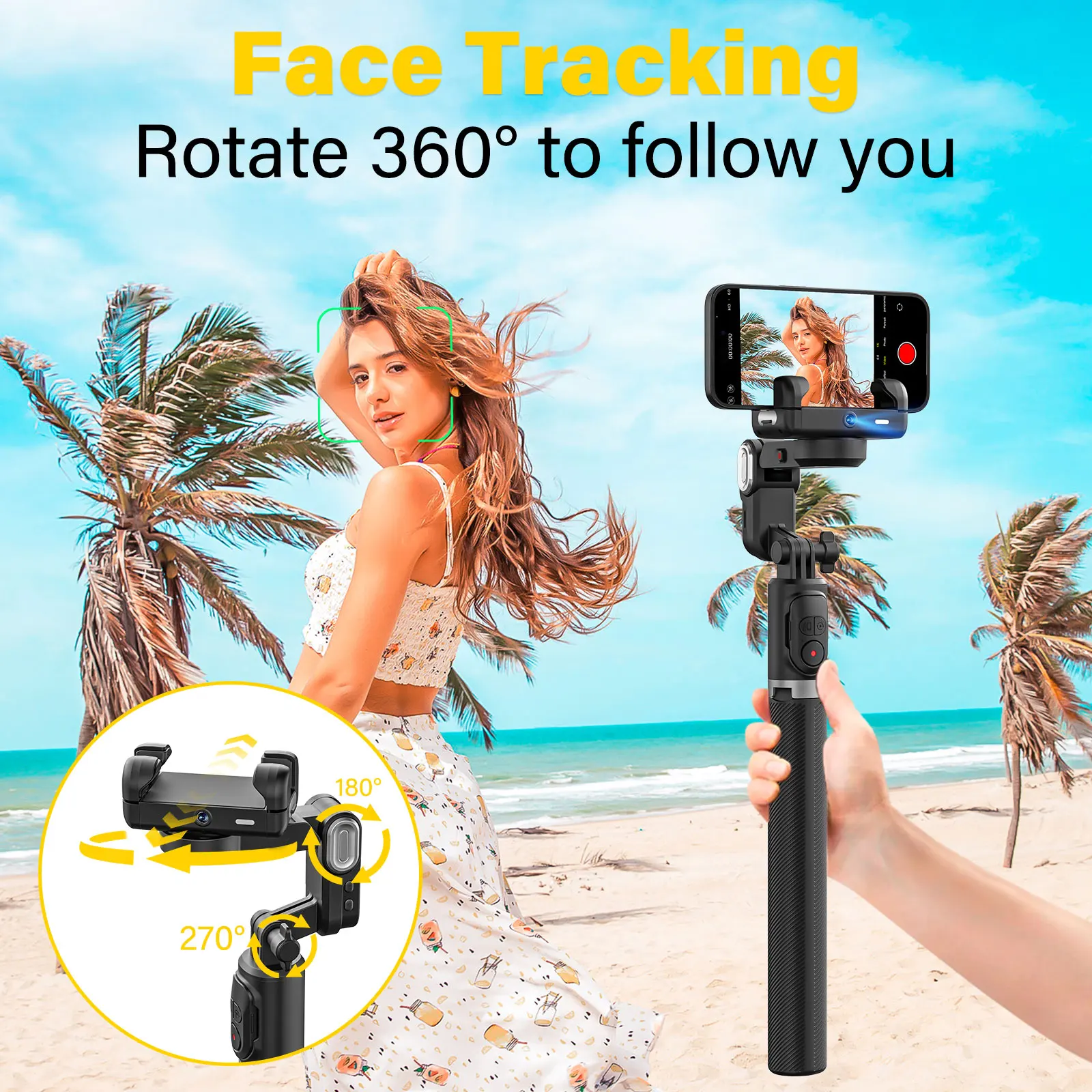 AOCHUAN M2PRO Smartphone Gimbal Stabilizer1-Axis Stabilizer Face Tracking without App 4-in-1 Mobile Gimbal Stabilizer for phone
