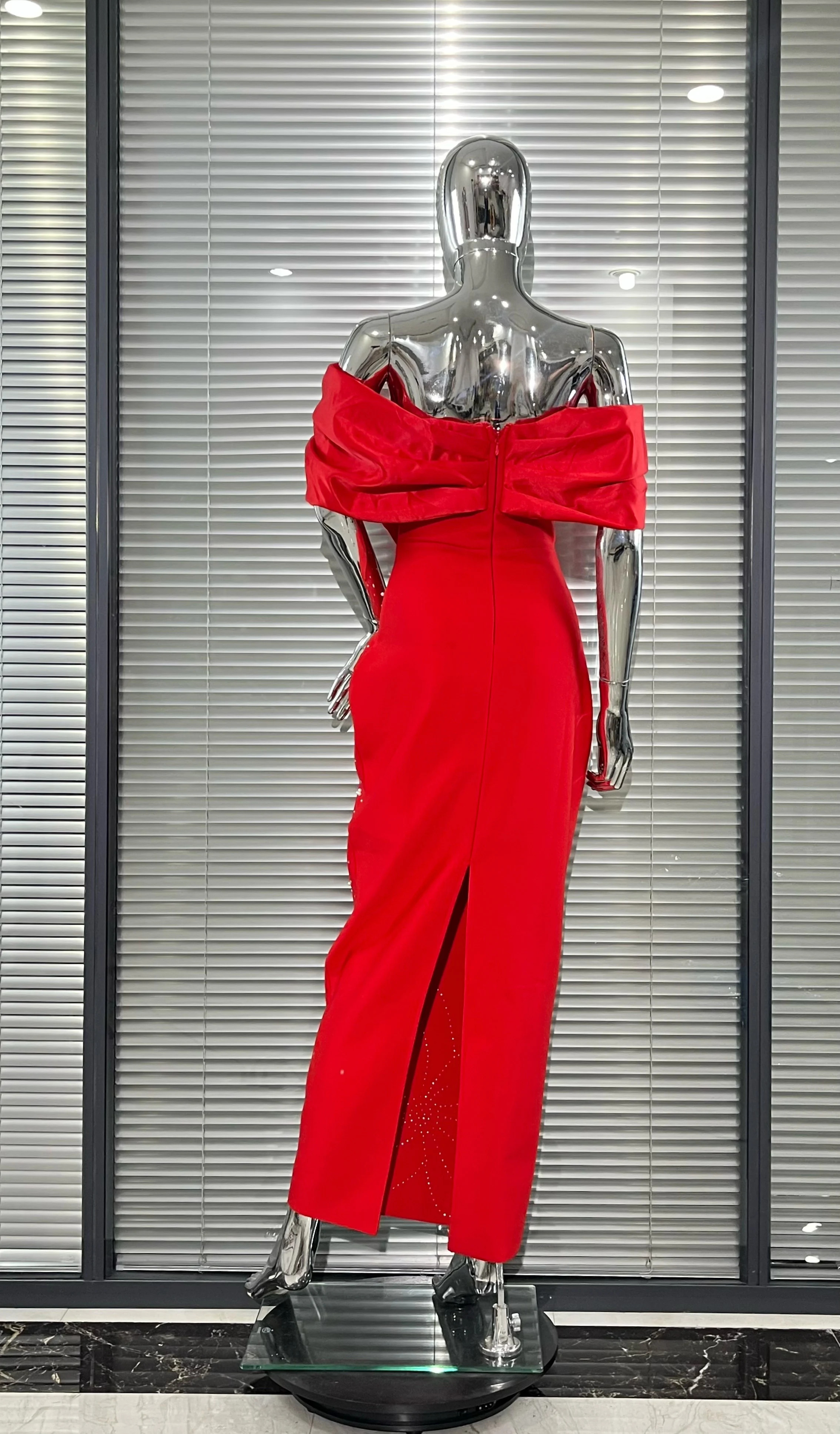 Golden Seastar Cross-over Collar Sleeveless Bodycon  Red Long Bandage Dress Fashion Woman Birthday Party Dress Vacation Outfit