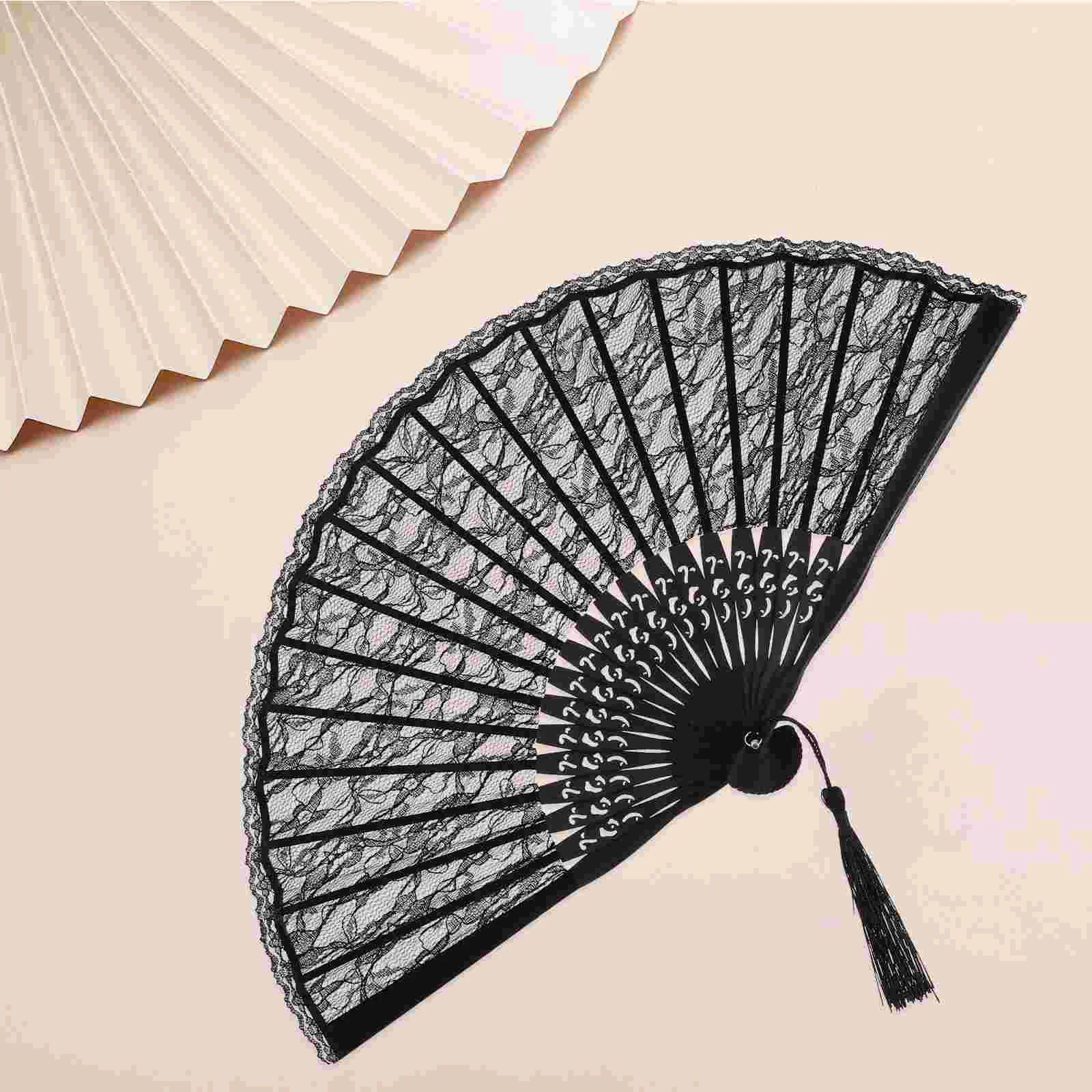 Spanish Victorian Hand Fan for Wedding Party Favor Fancy Dress (Black) Lace Folding silk fan