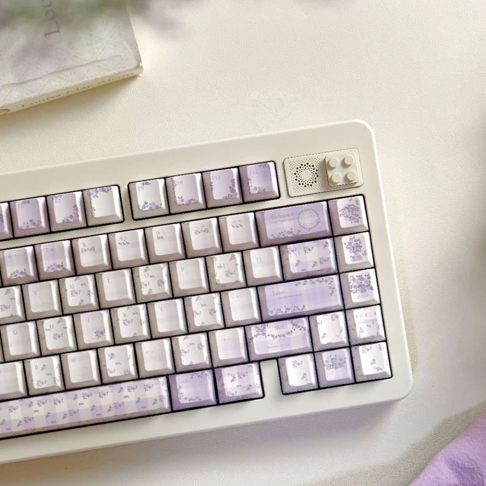 142 Keys Purple Flower Keycaps Cherry Profile Dye Sublimation Small Floral PBT Keycap For MX Mechanical Keyboard 2.25u 2.75u ISO