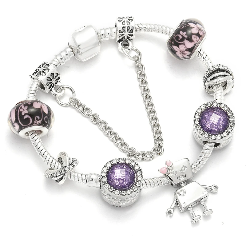 Silver Plated Charm Bracelet with Key Lock Pendant, Wedding Gift