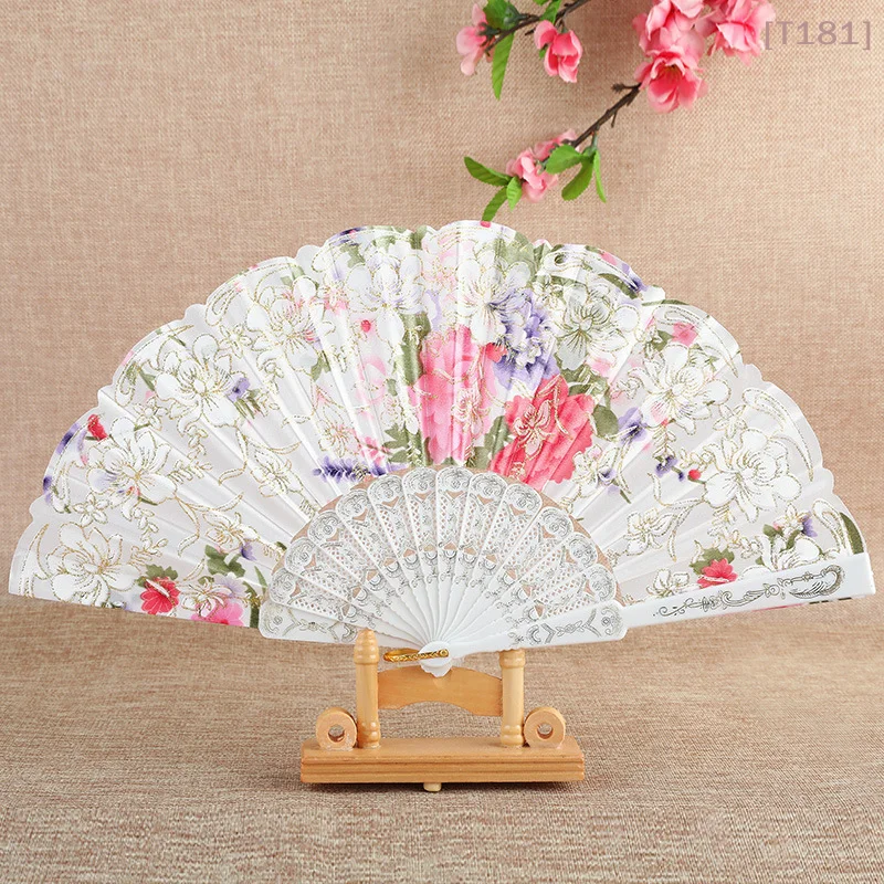 [E] Chinese Style Silk Fan Folding Fan Wedding Fan Art Gifts Dance Hand Fan Vintage Folding Hand Held Flower Fan