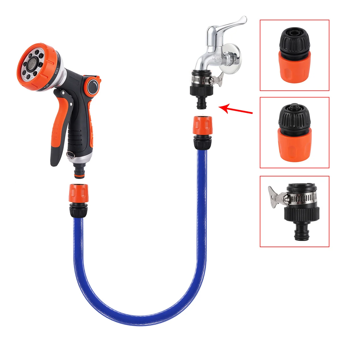 8-Function Water Gun 16mm Hose Kits Garden Agriculture Irrigation Car Washing Water Pipe Yard Lawn Watering Spray Gun Pet Shower