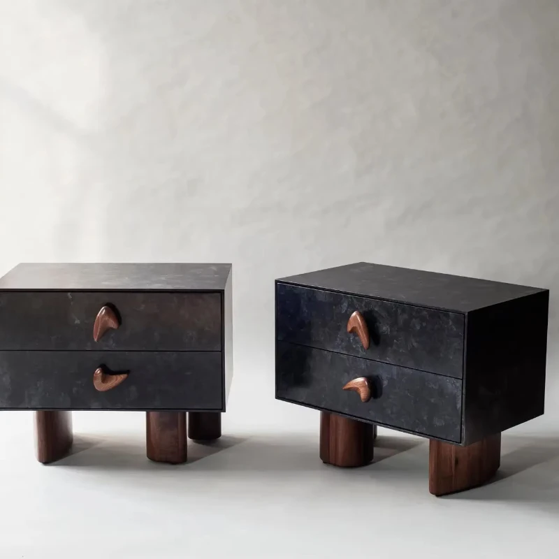 

Drawer Bedside Table Grey Walnut Antique Pattern Bedside Table Modern Storage Side Table