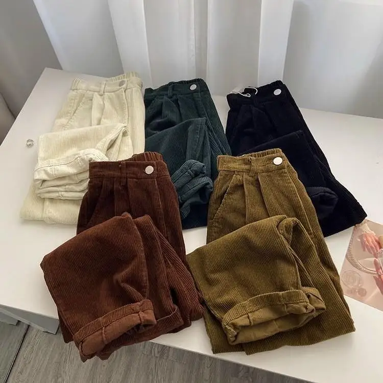 Pantaloni di velluto a coste streetwear vintage coreano Pantaloni solidi Harajuku a vita alta da donna Pantaloni larghi Harajuku casual primaverili Novità