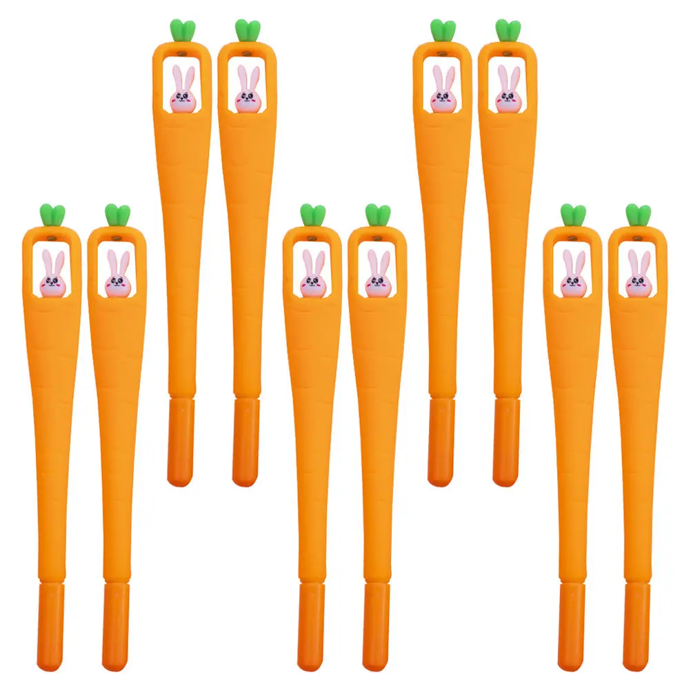 

10pcs Rabbit Carrot Gel Pens Cute Cartoon Writing Student Drawing Marking Cards Lightweight Safe