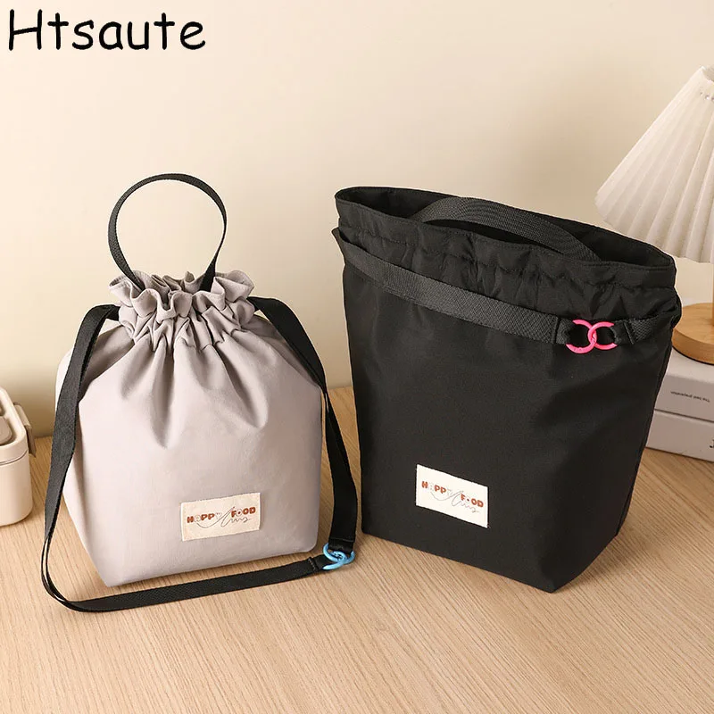 

Large Capacity Waterproof Lunch Bag with Drawstring Closure Thick Insulation Cooler Bento Box Picnic Work Student Handle Bag