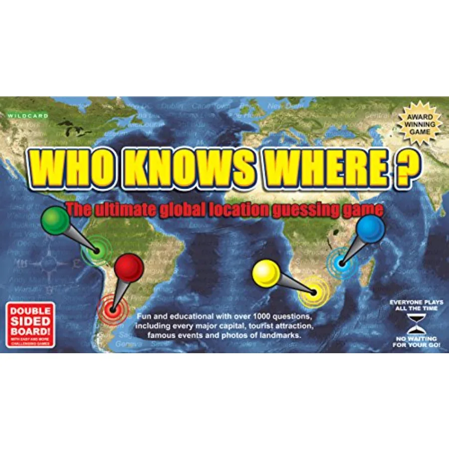 

Who Knows Where - The Location Guessing Educational Family Board Game Where You Guess Famous Geography Locations on a map of T