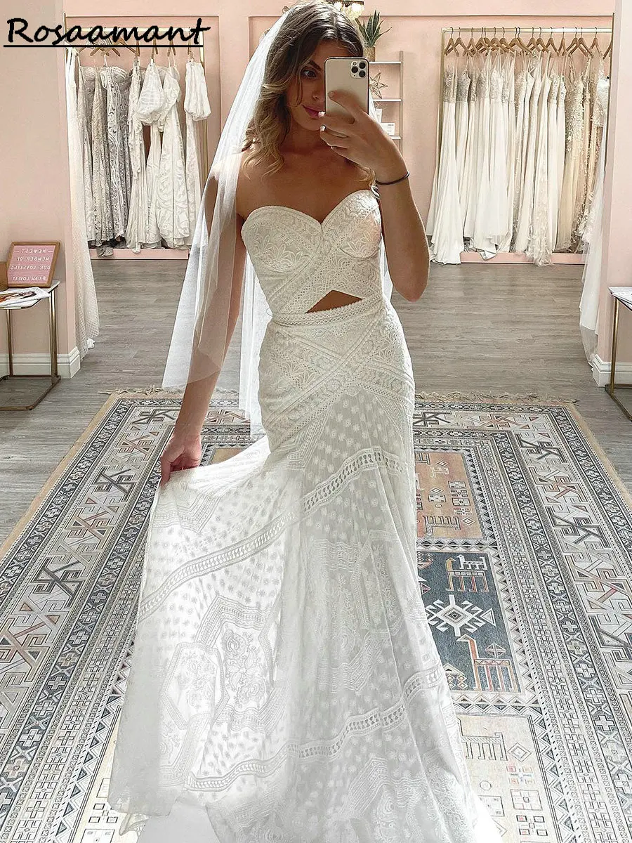 Abiti da sposa a sirena senza maniche con scollo a cuore bohémien Appliques abiti da sposa in pizzo Robe De Mariée