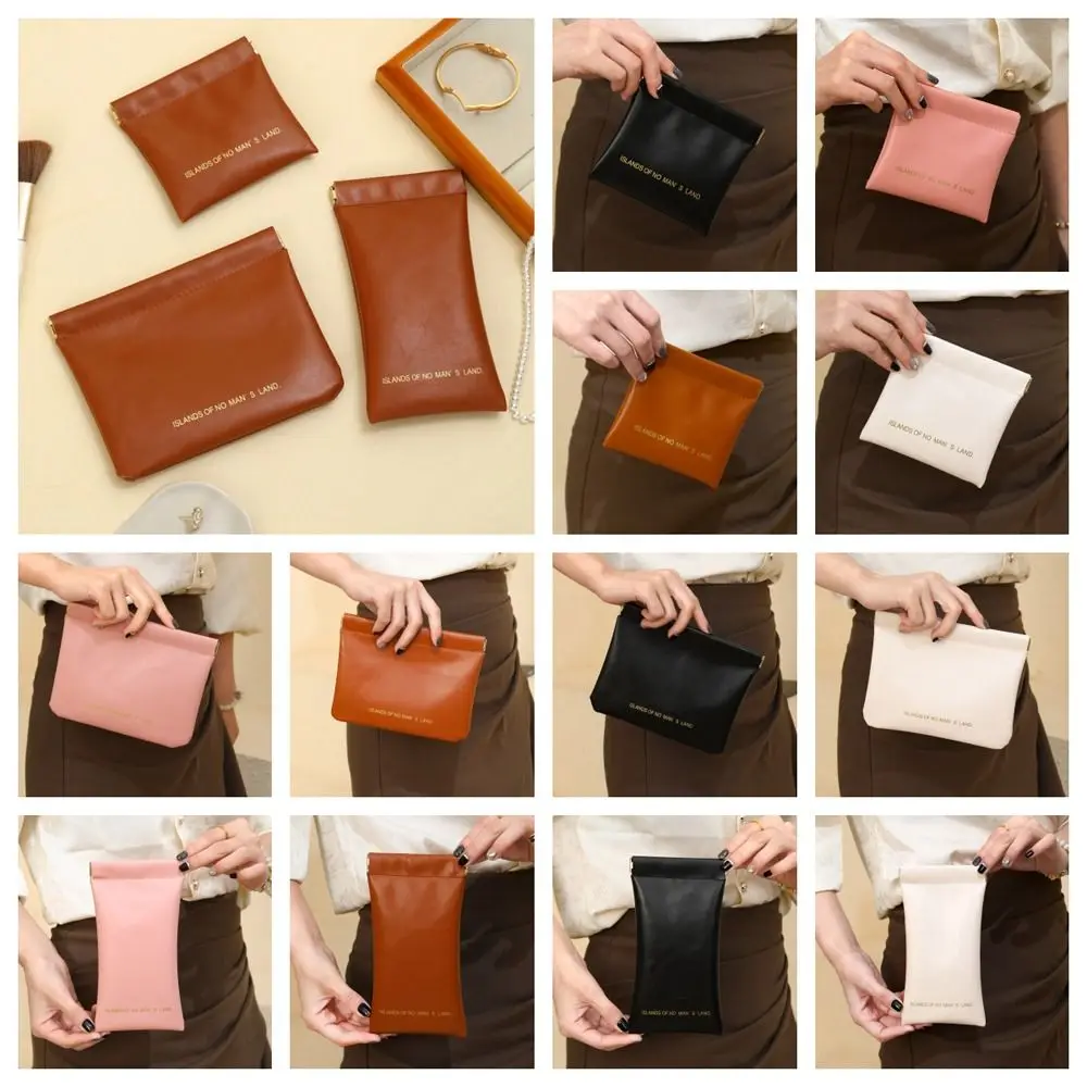 Letter Mini Self-closing Coin Purse Spring Bag Change Storage Bag PU Leather Makeup Lipstick Bag Jewerly Packing Bag