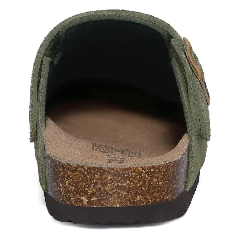 قباقيب نسائية من الجلد الطبيعي من Kidmi ناعمة من الفلين وسرير قدم من جلد البقر المدبوغ البغال جديدة مع حزام قابل للتعديل موضة مريحة سهلة الارتداء